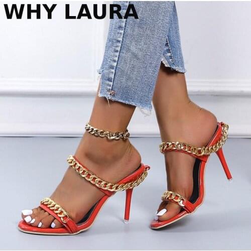 Female sandal shoes sexy female metallic embellished girl summer 2021 designer fashion heels high heel peep-toe slippers