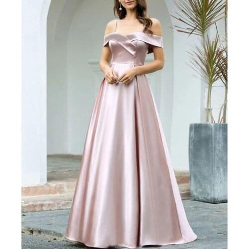 Ordifree 2021 Summer Elegant Women Long Party Dress Off Shoulder Spaghetti Strap Evening Pink Maxi Satin Slip Dress