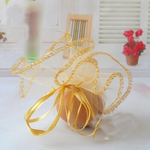 26cm 100pcs Gold Candy Bags For Wedding Round Christmas Organza Bags Gift Packaging Bags Women Drawstring Bag Package Display