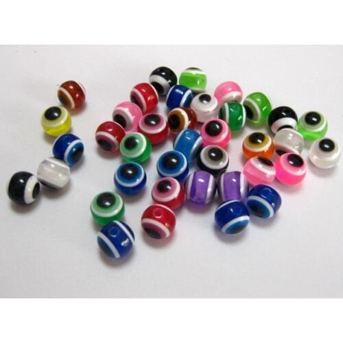 100 Mixed Colour Acrylic Kabbalah Evil Eye Ball Round Beads 10mm