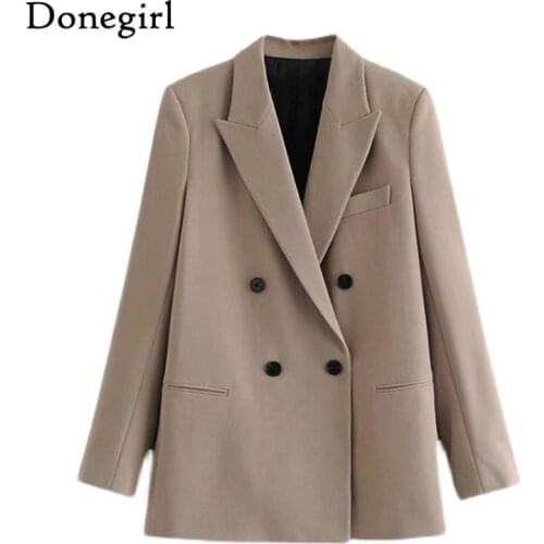 2021 Spring New Office Casual Double Breasted Khaki Blazer Women Elegant Blazers Long Sleeve Ladies Tops Outerwear Chaquetas
