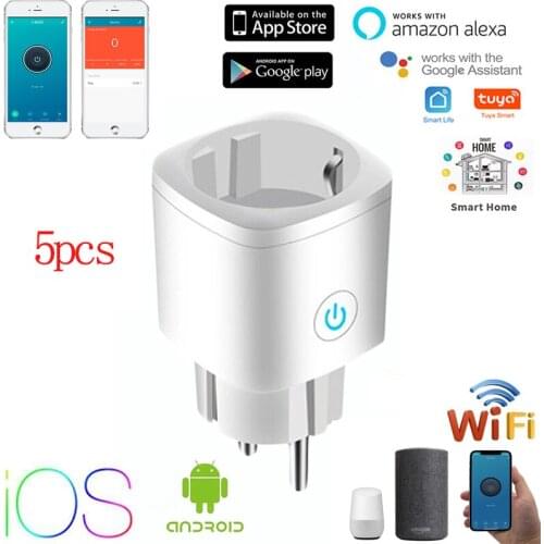 5pcs Smart Plug WiFi Smart Socket EU 16A Adaptor Power Socket Monitor Timing Function Tuya APP Control For Alexa Google Home