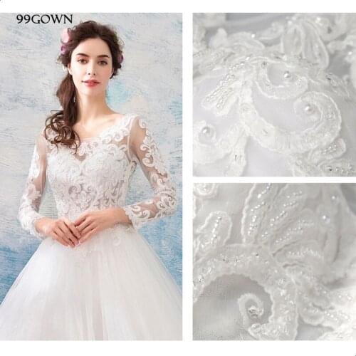 99GOWN Luxury Simple 2021 Women Wedding Dress Long Sleeve Tulle Organza Ball Gown Beading Embroidery Bridal Dresses