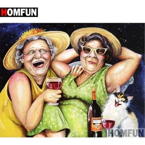 HOMFUN Diy 5d Diamond Painting"Woman friend red wine"Cross Stitch Square Round Diamond Embroidery Handwork Rhinestone Art A27744