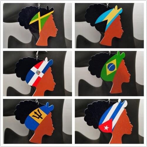 Free Shipping!Newest flag woman wooden earrings