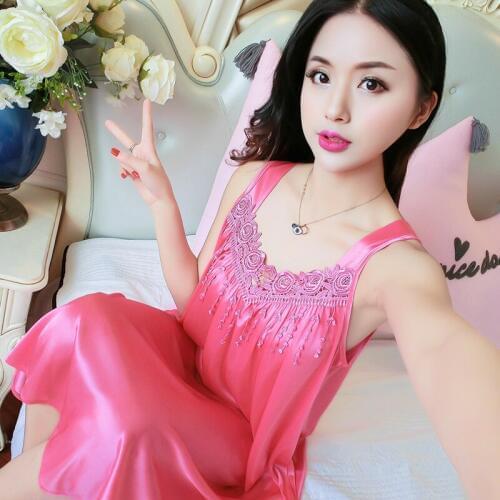 Large Size 4XL Women Sexy Silk Satin Sleep Dress Femme Long Loose Plus Size Sleepwear Nightwear Summer Home Indoor Clothing