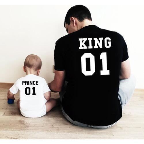 King 01 Prince 01 Father Son Matching Shirt Summer Short Sleeve Baby Romper Graphic Tee Daddy and Me Mtach Family Look Clothes