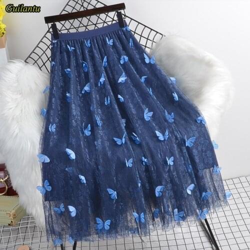 Guilantu 2021 Mesh Appliques Butterfly Long Skirt Wome Clothes Autumn Elastic High Wasit Harajuku Vintage Office Skirts Female