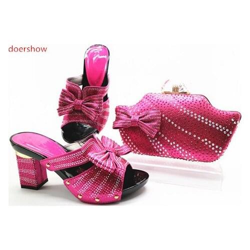 Doershow fuchsia Shoes and Bag To Match Italian Summer African Style Shoes and Bag Set Italy Ladies Shoes and Bag Sets STN1-32