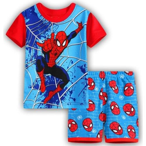 New Neck Boys Cotton Pajamas Set Cartoon Cosy Round For Child kids short sleeve pyjamas Girls Boys Sleepwear pajama set