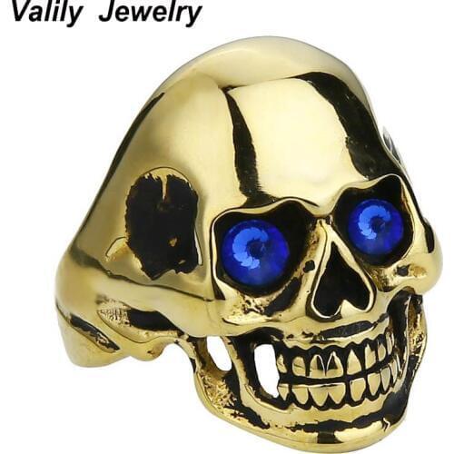 EdgLifU Mens Skull Ring Blue/Red Eyes Punk Biker Gothic Rings Jewelry Stainless Steel personalized machismo Design Rings