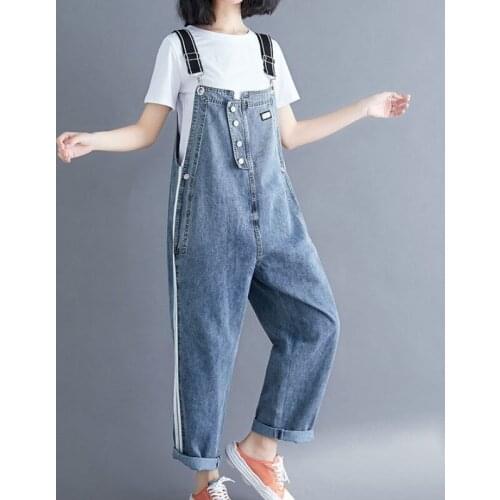 Boyfriend Style Women Loose Fit Jeans Bib Overalls New Casual Female Hip Hop Denim Suspender Pants Plus Size Long Jeans Rompers