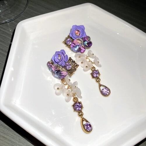 Korean Luxury Vintage Heart Flower Crystal Drop Earrings For Women Ladies Sparkly Waterdrop Pendientes Party Jewelry Gifts