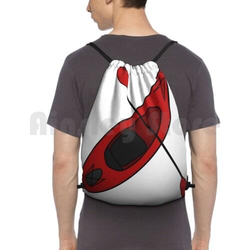 Red Kayak Backpack Drawstring Bag Riding Climbing Gym Bag Kayak Red Paddle Lake Life Water Sport