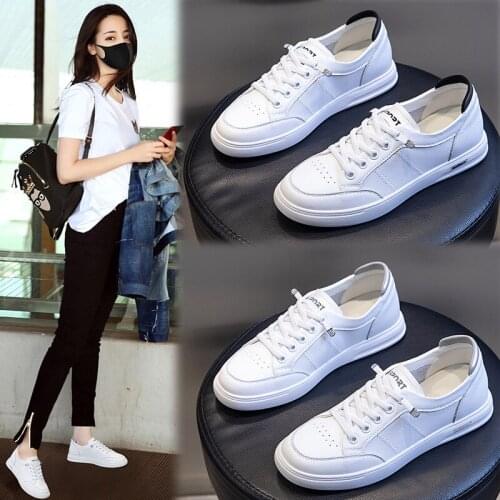 Womens Genuine Leather Sneakers Women Casual Fashionable Sports Shoes Vulcanized Woman Summer Flat Shoe Ladies White Shoes