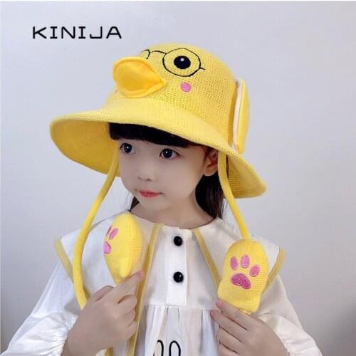 Summer Child Duck Cartoon bucket hats rabbit hat moving ears for kids girls boys beach uv protection sun cap baby fisherman caps