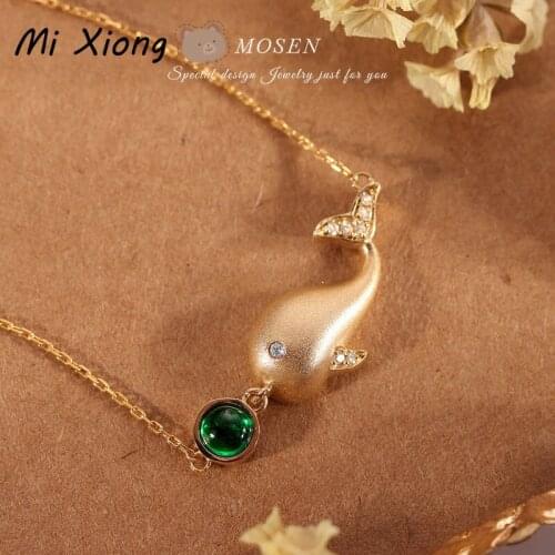 Mi Xiong s925 sterling silver designer little whale emerald pendant necklace exquisite small charm womens anniversary gift