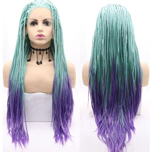 Micro Braided Wigs Blue Green Purple Pink Lace for White Women Long Synthetic Hair Lace Front Wigs with Baby Hair Braided Wigs