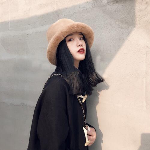 MingJieBiHuo Autumn and winter England curling soft plush basin hat female thick warm casual solid color retro bowler fedoras