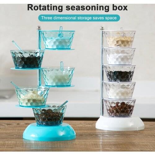 4/5-Tier Multifunctional Kitchen Seasoning Bottles Boxes Plastic Frame Rotating Spice Storage Rack Condiment Containers