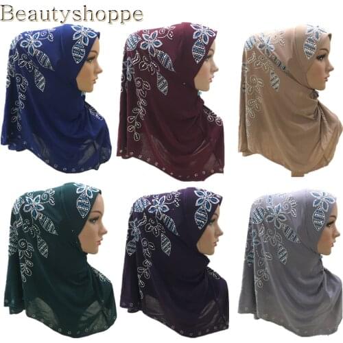 Muslim Woman Khimar Instant Hijab Caps Headscarf Glitter Foulard Bonnet Overhead Long Head Scarf Hijaab Islamic Clothing