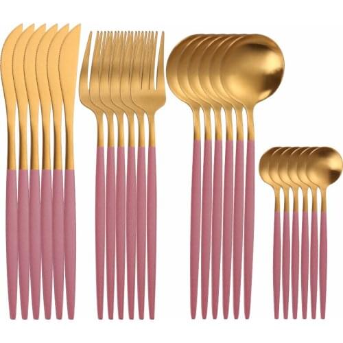 24Pcs Matte Pink Gold Stainless Steel Cutlery Set Thin Tableware Dinnerware Dinner Wedding Flatware Set Forks Knives Spoons Set
