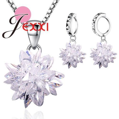 Classic 925 Sterling Silver Bridal Jewellery Sets for Womens Dresses Accessories Full Cubic Zircon Made Necklace Earrings