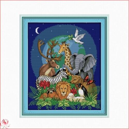 Lions And Zebras And Elephants Cross Stitch Kits Animal Patterns Printed Canvas Embroidery Needlework Sets 11CT 14CT DIy Crafts