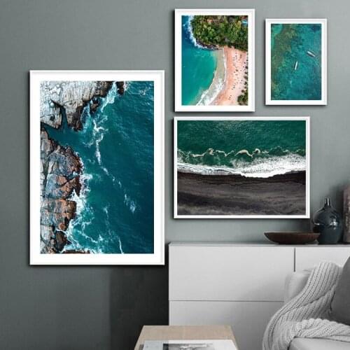 Bay Beach Overlooking the Scenery Picture Scandinavian Poster Nordic Decoration Print Landscape Wall Art Canvas Painting