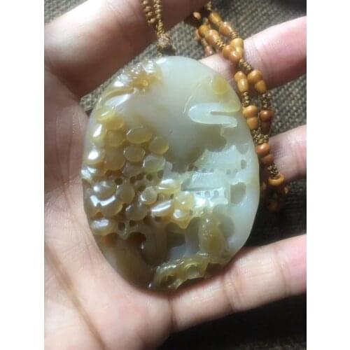 Natural hetian jade A HandCarved jade landscape jadeite jade white pendant jade necklace jewelry necklaces men women jewelry