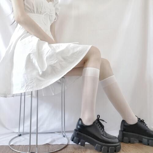 Japan Ultra-thin High Knee Socks Women Transparent Nyon Long Socks Femme White Black Short Socks Dress Calcetines Medias
