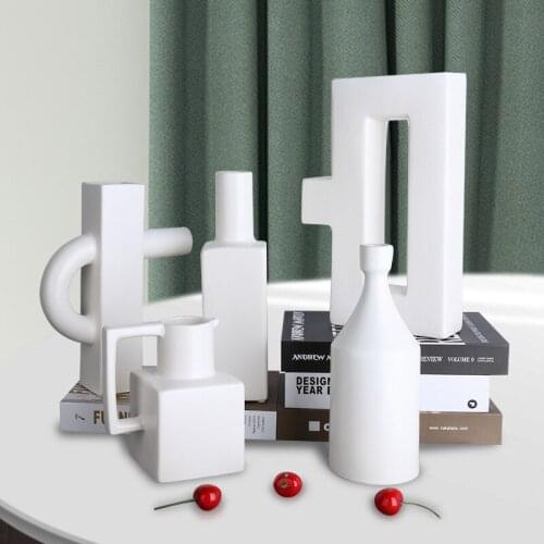 Pure color geometric ceramic vase art decoration homestay cafe decoration living room study flower arrangement dry vase