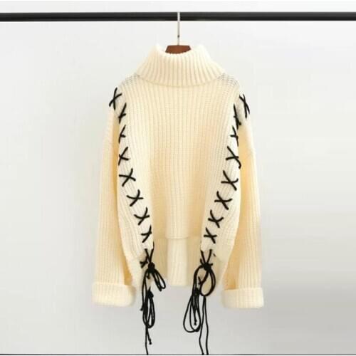 Autumn Winter Japanese Sweater Women Turtleneck Thick Pullover Female Loose Long Sleeve Bandage College Style Casual Tops H9448