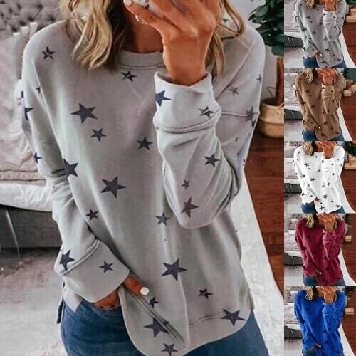 Autumn New Long Sleeve T-Shirt Women Pentagram Printed O-Neck White Tee 2020 Casual Top S-5XL Big Size Female Loose T-Shirts