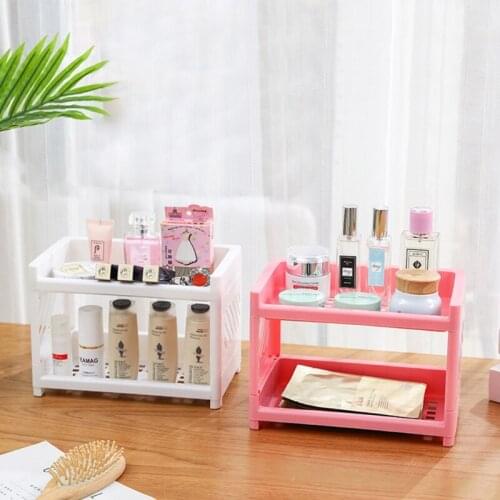 Double Layer Hollow Shelf Plastic Cosmetics Desktop Finishing Bathroom Accessories Organizer Storage Rack 2 Tier Shelf Holder