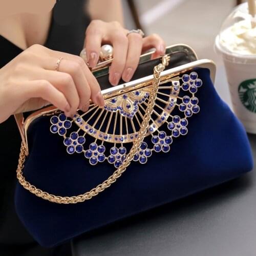 Luxury Diamond-Studded Evening Velvet Buckle with Chain Shoulder Bag with Japanese Kimono Cheongsam Bride Evening Bag Handbags