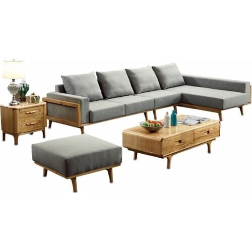1801B64 Modern living room ash wood solid wood sofa set simple style fabric sofa