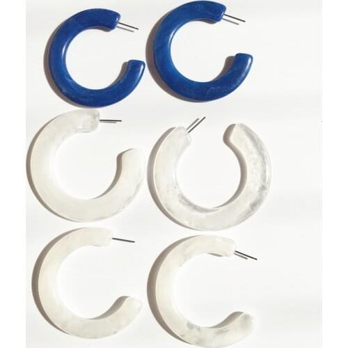 UJBOX Exclusive Light Blue White Resin Hoop Earrings For Women Geometric Round Earrings Wedding Party Minimalist Jewelry