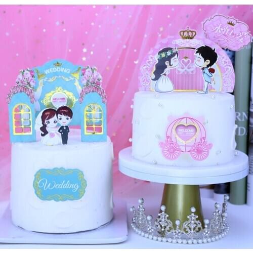 5pcs New Wedding Cake Topper Set Valentines Day Cartoon Forever Love Cupcake Topper For Wedding Party Dessert Cake Decorations
