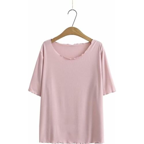 Plus size solid pink gray black Beige brown women t shirts 2021 casual summer tshirts lace collar short sleeve ladies t-shirts