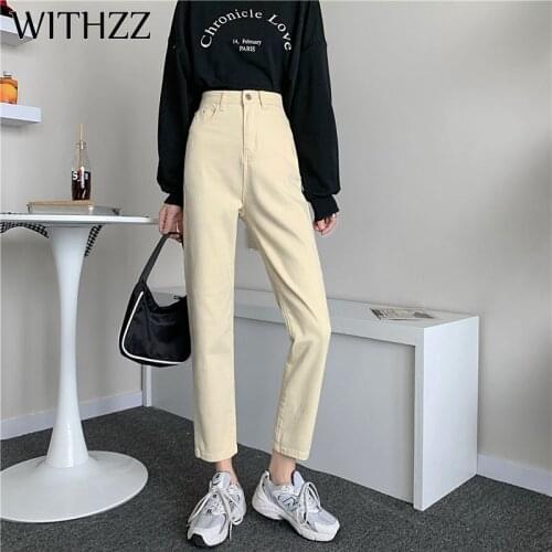 WITHZZ Spring Autumn Wide-leg Jeans Womens High-waist Denim Pants Retro Loose Droop Straight Trousers Jeans