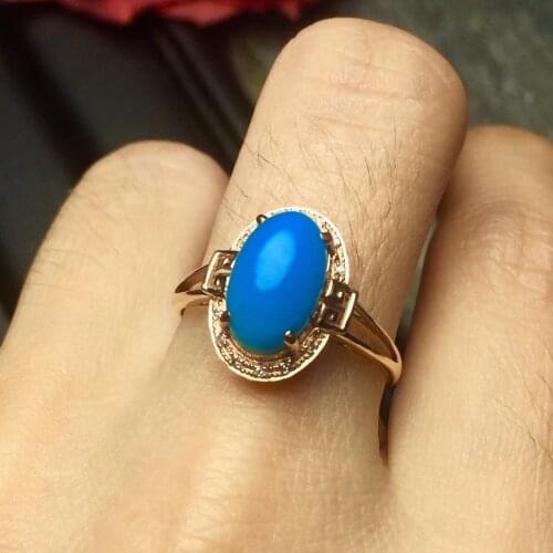 181006 Fine Jewelry real G18k Rose Gold 18K Solid Gold 100% Natural Turquoise Gemstones Gold Diamonds Female Casual Sporty Rings