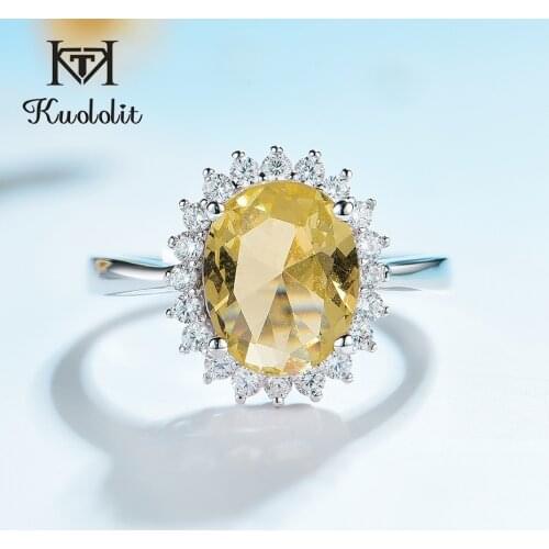 Kuololit Yellow Diaspore Gemstone Ring for Women Oval Citrine Gemstone sterling silver 925 jewelry Ring for Wedding Fine Jewelry