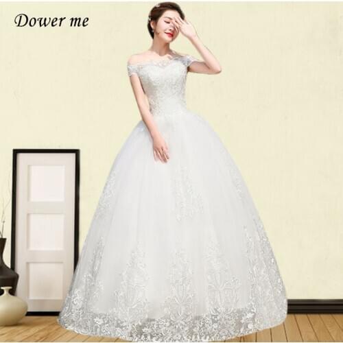 Off The Shoulder Wedding Dresses GR675 Embroidery Lace Up Wedding Gowns Boat Neck Bridal Dress Floor-Length Vestido De Novia