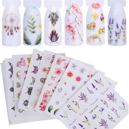 FWC 12 PCS Nail Stickers Water Decals Butterfly Rose / Wolf / Necklace / Plum Slider Manicure Nail Art Decoration