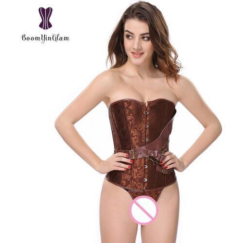 High Quality Jacquard Women Bustiers Waist Trainer Shapewear Body Shaper Brown Steampunk Vintage Corset 907