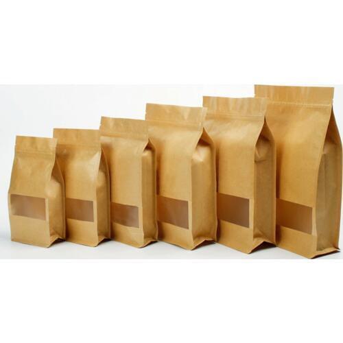 25 pcs Flat Bottom Kraft Paper Stand Up Pouches Square Bottom Zipper Kraft Bags Eight Side Sealed Flat Bottom Zip lock Pouches