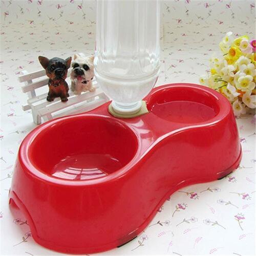 Pet Dog Cat Automatic Water Dispenser Food Dish Bowl Feeder Drinking Bowl Bottle Dual Drinking Feeding Bowls