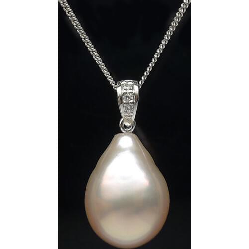 Free Shipping 12*16.1MM Orange Pink Real Freshwater Kasumi Pearl Pendant 925 Sterling Silver