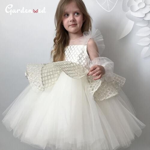 Glitter Puffy Girl Party Dress Illusion Layers Girl Princess Dress Ivory Ball Gown Girl Christmas Party Dress robe de princesse
